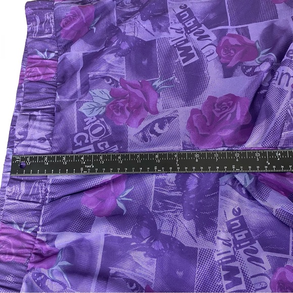 Torrid Betsey Johnson Flare Pants Plus Size 3X Purple Roses Graphic Print Flowy - Picture 8 of 12